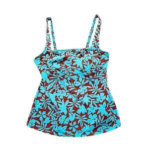 LANDS’ END Blue Floral Pattern Tankini Top W/ Underwire Size 10